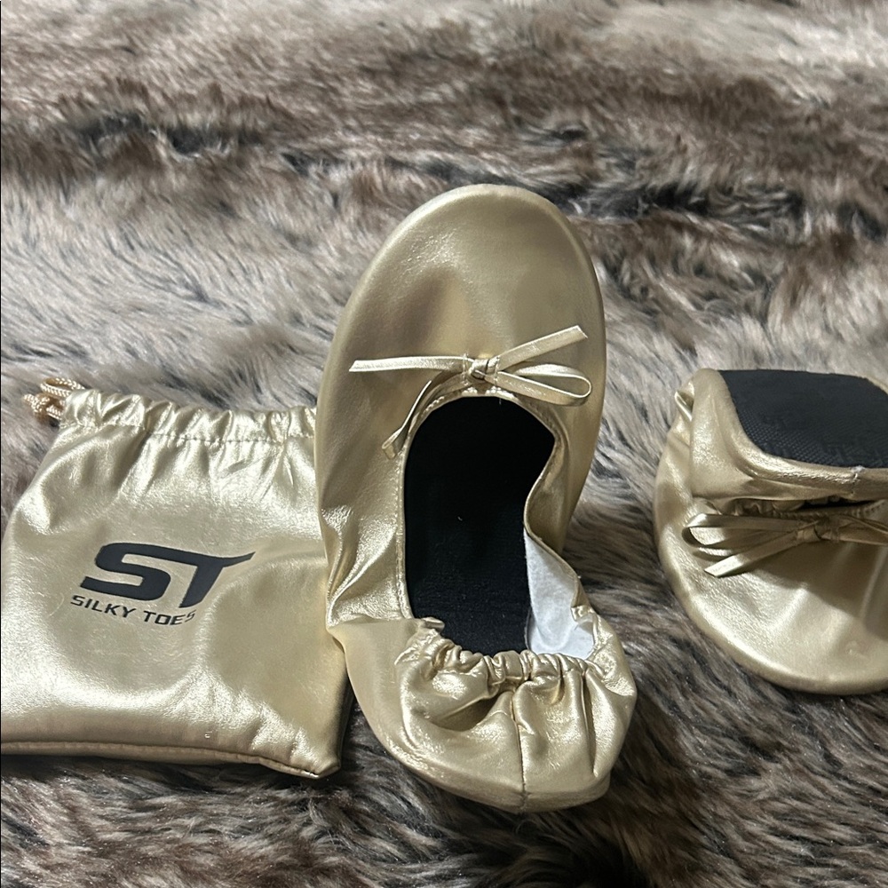Gold Ballet Flats with Carry Pouch